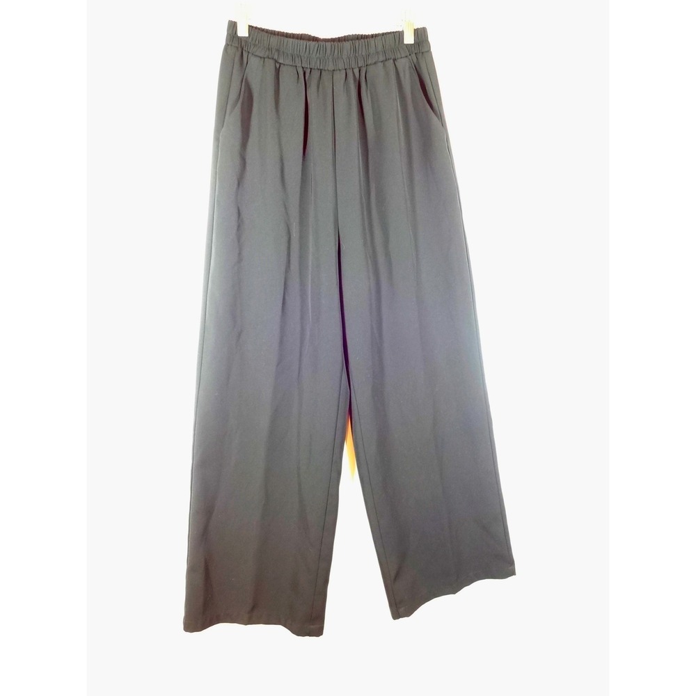 Grace Mila Wide Leg Trousers Women Small Black Elastic Waist Minimalist Office